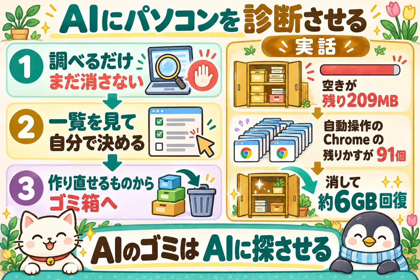 AIにパソコンを診断させる3ステップと、残り209MBから6GB回復した実話